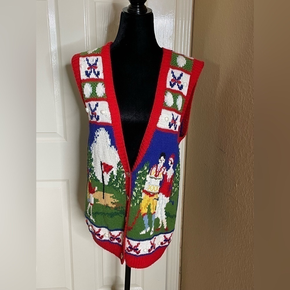 Marisa Christina Colorful Golf Knit Pullover Sleeveless Womens L Vintage Sweater - Picture 6 of 11